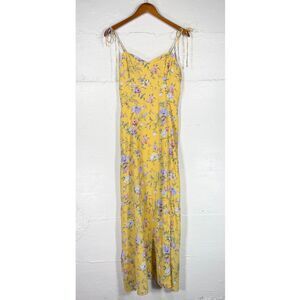 Abercrombie & Fitch Floral Maxi Dress Yellow Tie Strap Boho Cottagecore Slip Y2K